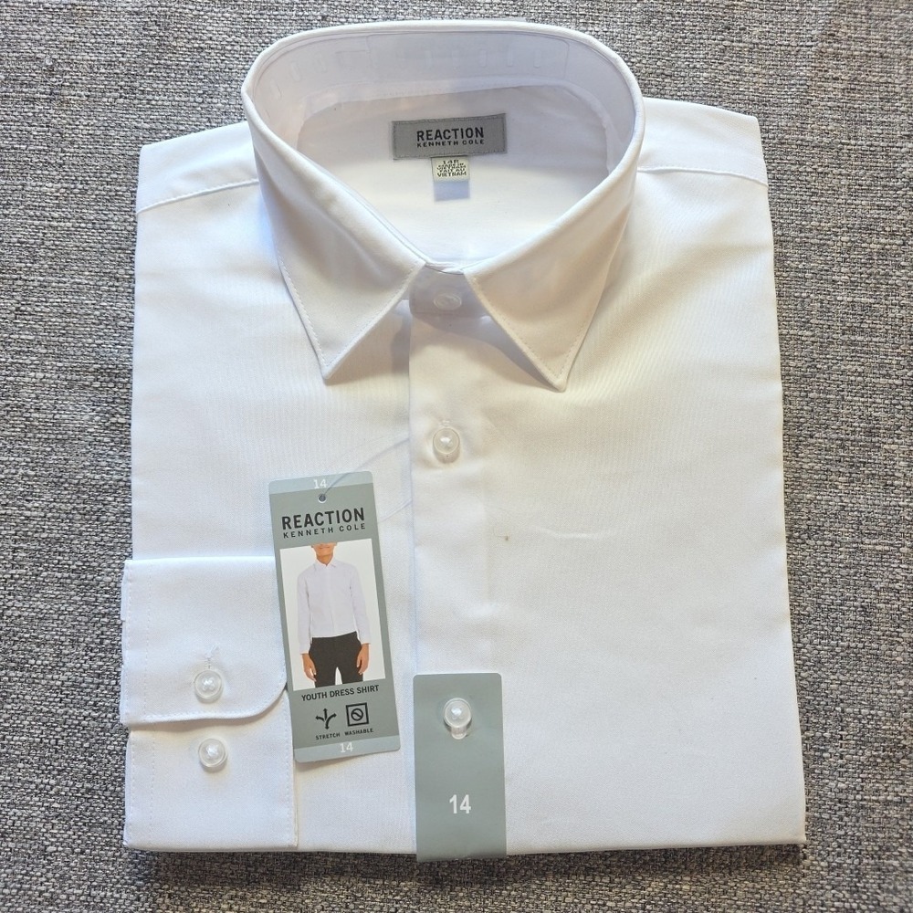 KENNETH COLE REACTION Youth 14R White Dress Long Sleeve Shirt Cotton/Polyester